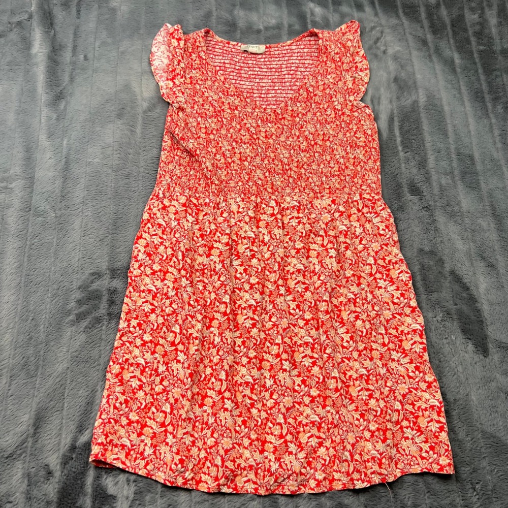 LOFT Outlet Petite Red Floral Smocked Flutter Sleeve Mini Dress LP 15425